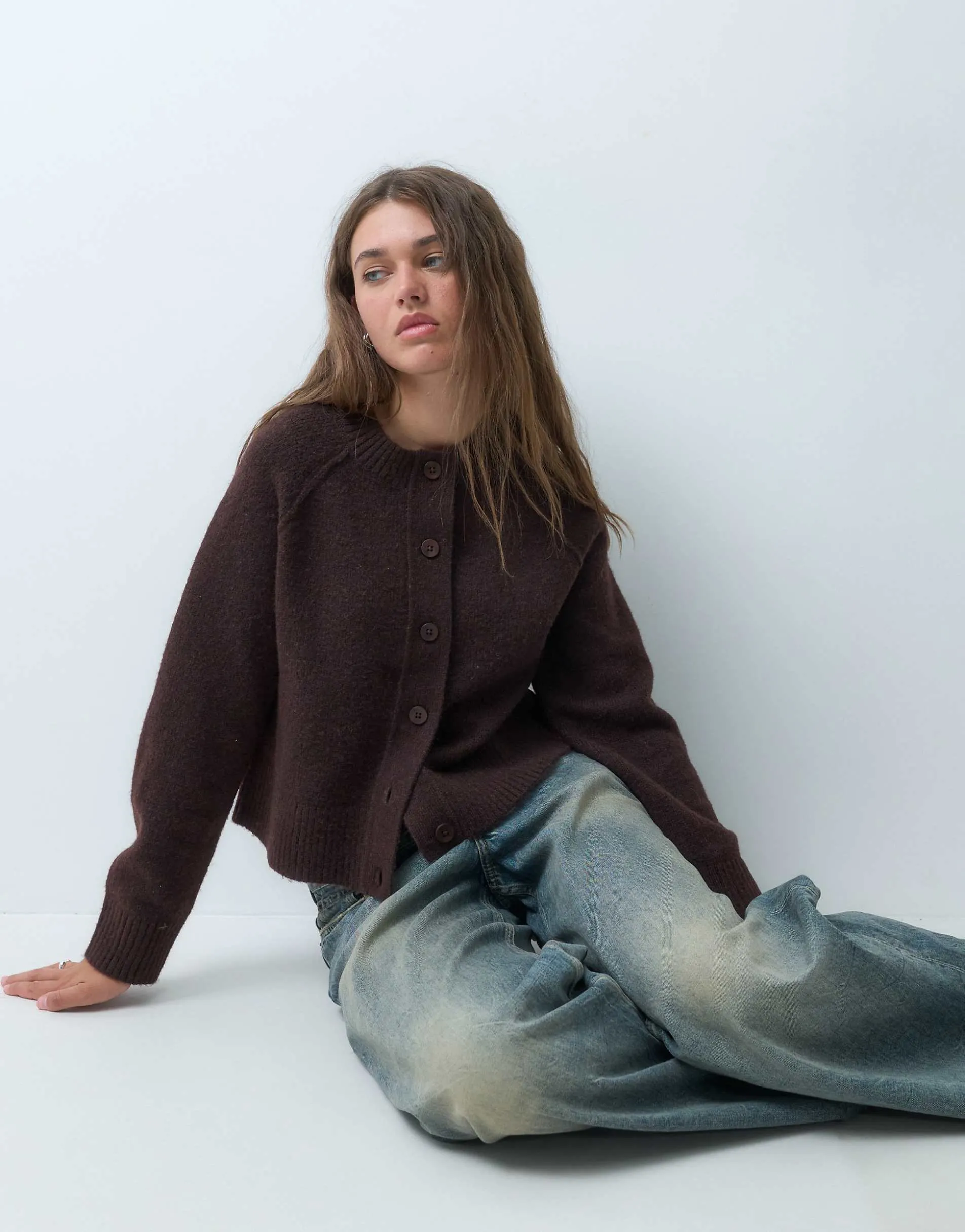COLLUSION 90s raglan knitted cardigan in chocolate