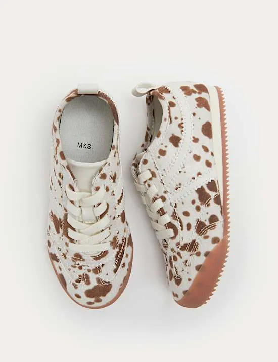 Kids' Cow Print Slim Sole Trainers (4 Small - 2 Large)