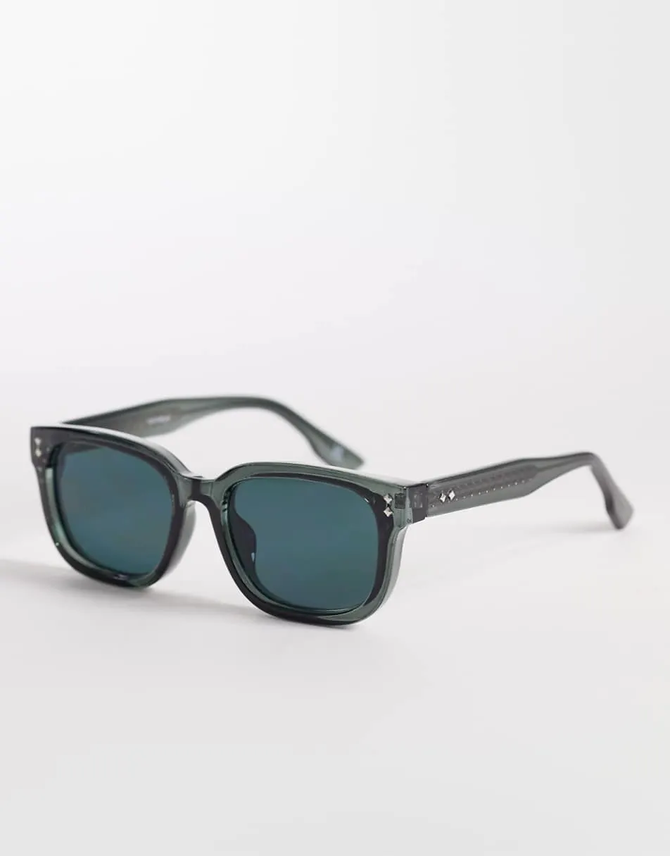 ASOS DESIGN premium square sunglasses in crystal green frame with green lens