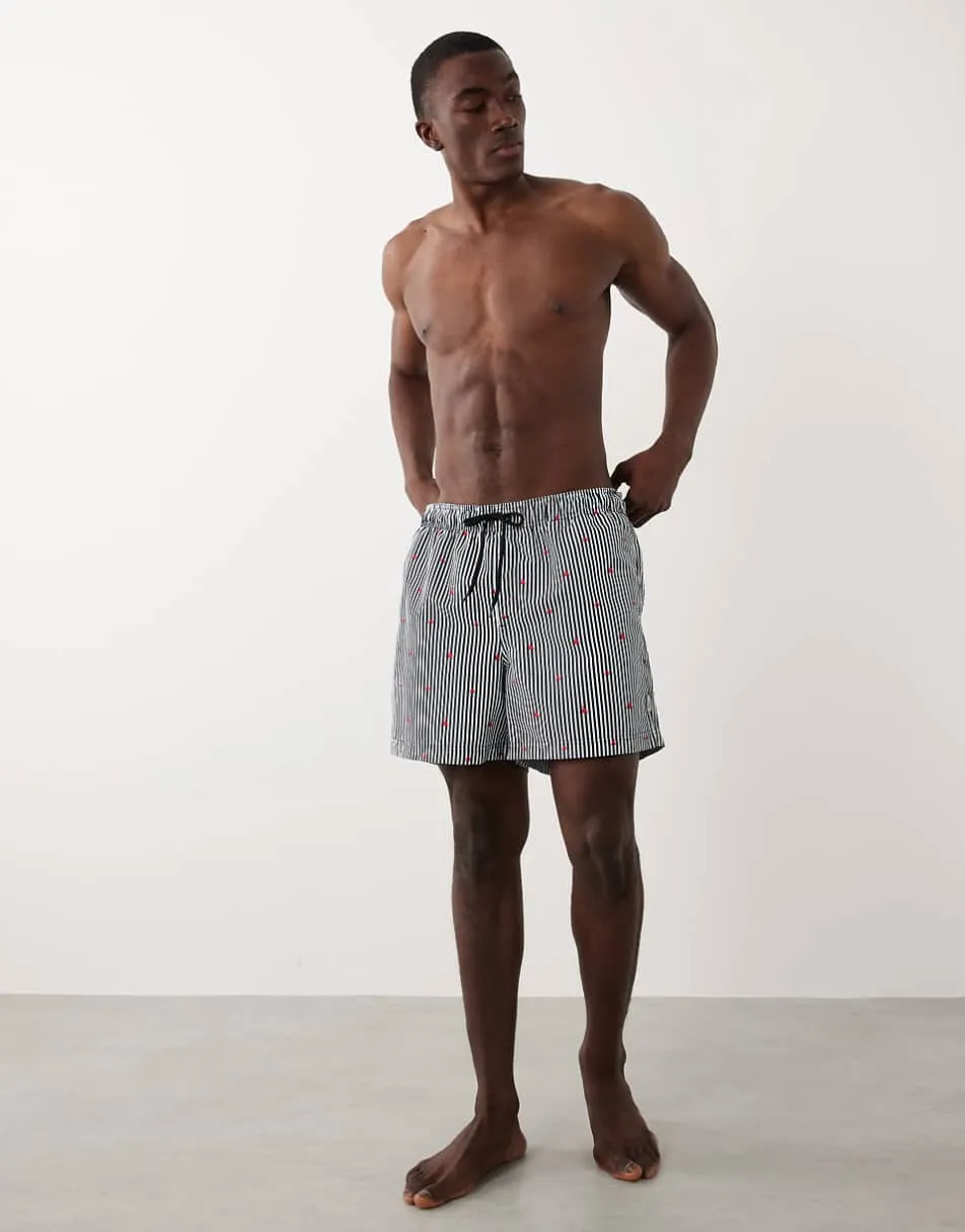 JJ Rebels stripe swim shorts with boats in navy