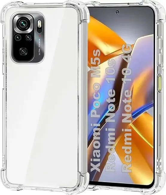 Case for Xiaomi Poco M5s / Redmi Note 10s 4G / Redmi Note 10 4G Case Clear TPU Four Corners Protective Cover Transparent Soft funda