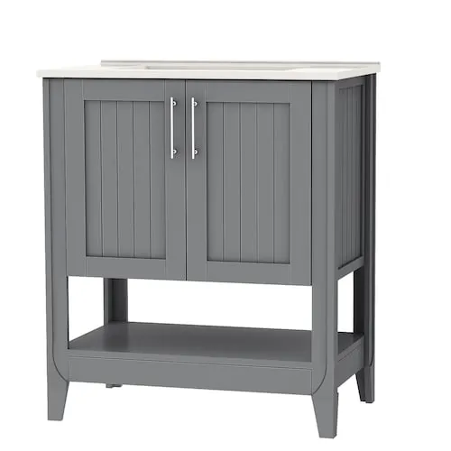 Cloverton 30-inch W 2-Door Vanity in Grey with White Ceramic Top and Sink