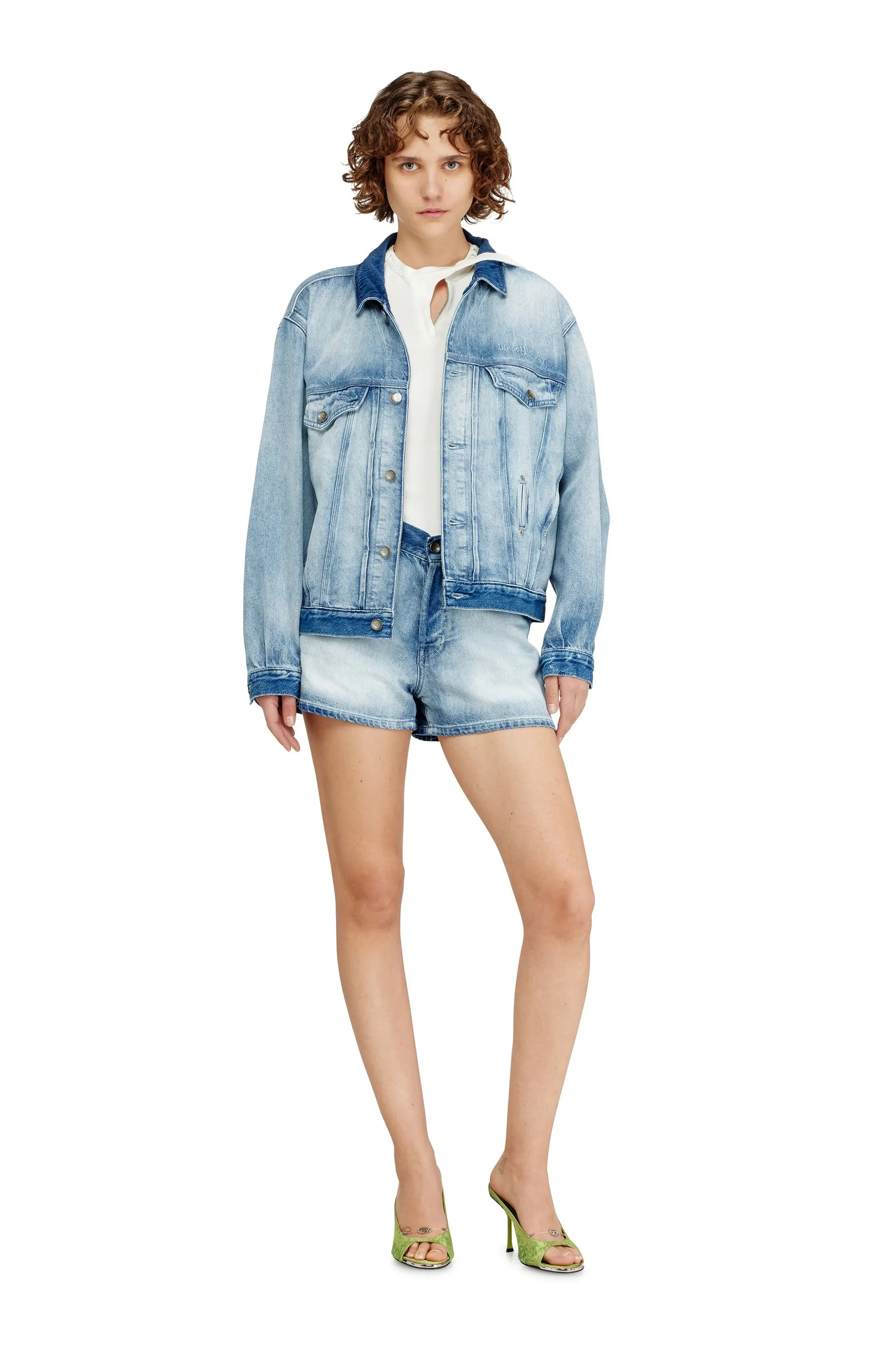 Trucker jacket in medium-light skeleton denim