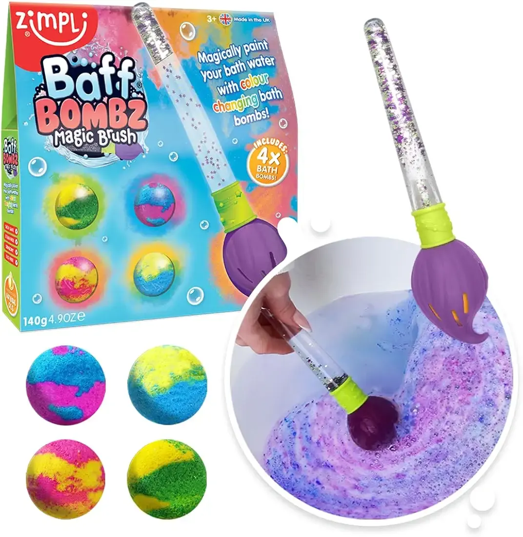 Baff Bombz Magic Brush, 4 x Bath Bombs, Magically Paint Your Bath Water, Creative Bath Toy for Children, Birthday Gifts for Boys & Girls, Pocket Money Toy, Moisturising Bath Fizzers
