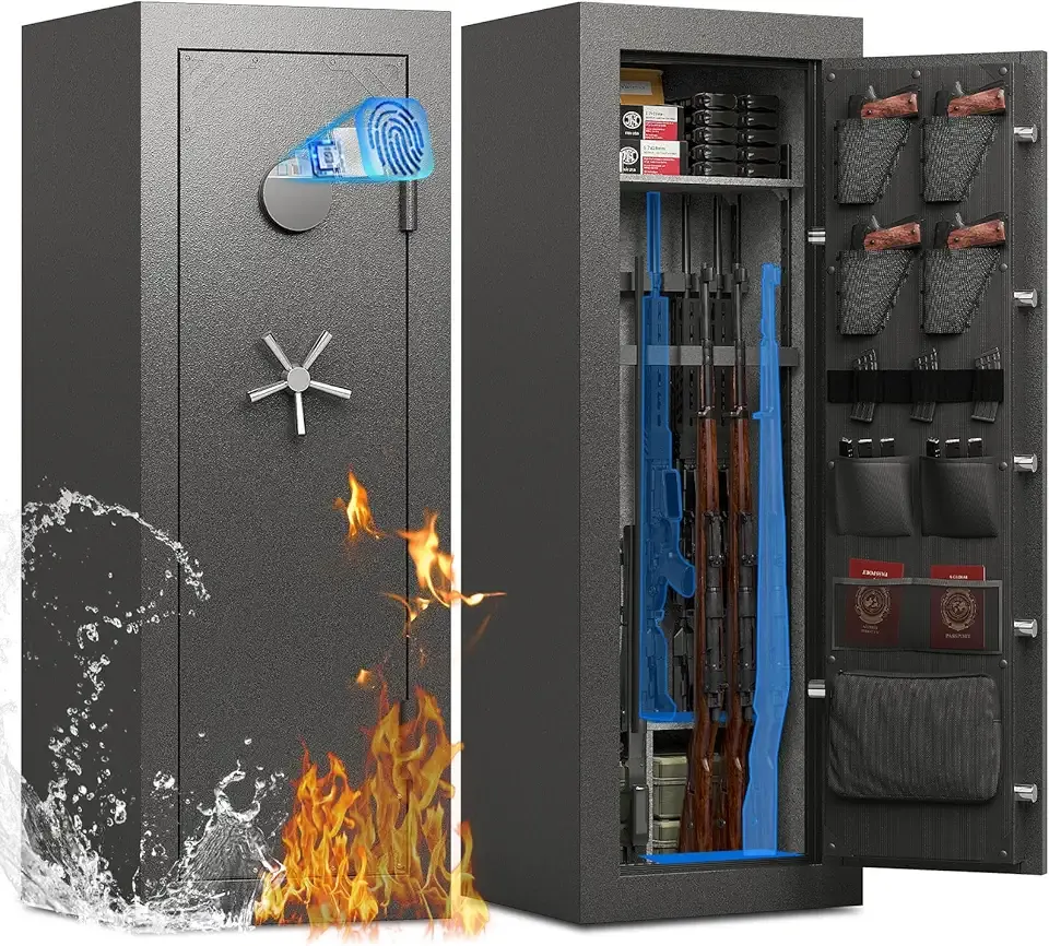 KAER Fireproof 20 Gun Safe with Biometric & Backlit Keypad | 45 Min 1400°F Protection | 5+2 Steel Locking Bolts for Home Defense Firearm & Ammo Storage for Home Defense Firearm & Ammo Storage