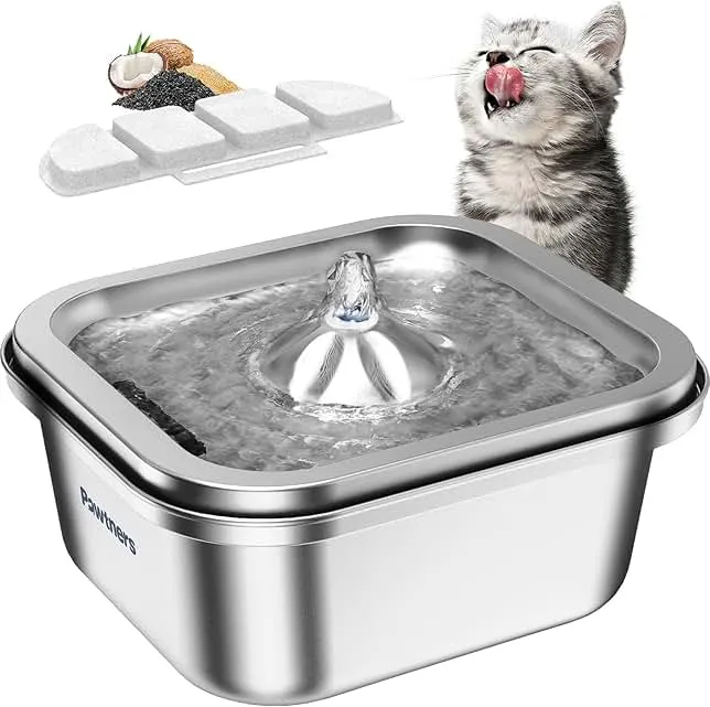 Cat Water Fountain Stainless Steel: 4L/140oz Pet Fountain Water Bowl Indoor, Automatic Dog Drinking Dispenser, Cat Feeding Watering Supplies, Metal Kitty…