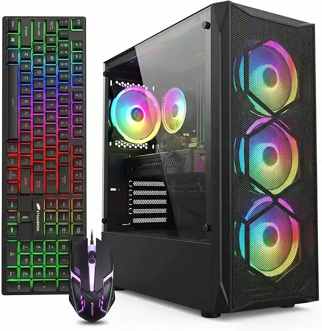 STGAubron Gaming PC Desktop Computer, Intel Core i7 up to 3.9GHz, Radeon RX 580 8G, 16G RAM, 512G SSD, WiFi 6, BT 5.0, RGB Fan x4, Windows 11 Home