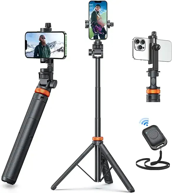 62" Phone Tripod, Tripod for iPhone & Selfie Stick with Remote | Extendable Cell Phone Stand & Ultimate Phone Holder, Solidest Phone Stand Compatible with iPhone/Android