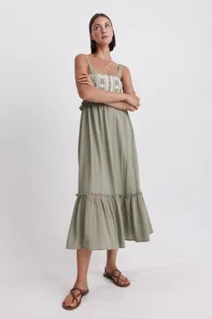 Vestido midi tirantes bordado