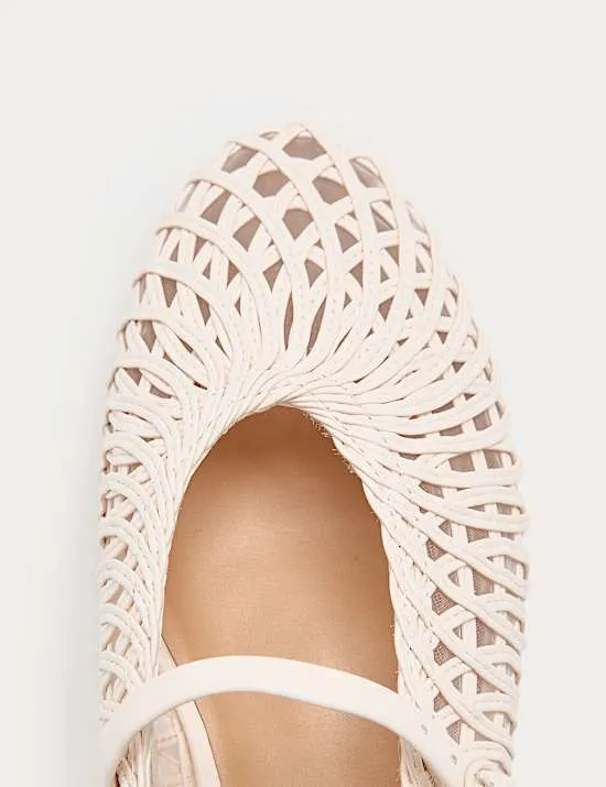 Flache Mary Jane Ballerinas aus Webmaterial