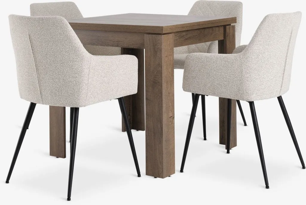 VEDDE Tavolo L80/160 cm rovere selv.scu+4 PURHUS avorio/nero