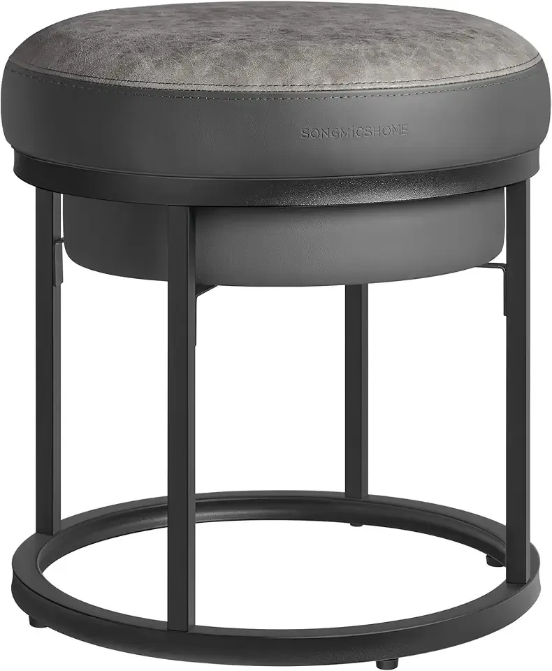 LUIZ Collection - Ottoman Footstool, Round Ottoman, Vanity Chair Stool, Footrest, Reversible Top, Side Table, Max. Load 660 lb, Bedroom Living Room Entryway, Dove Gray ULOM080G01