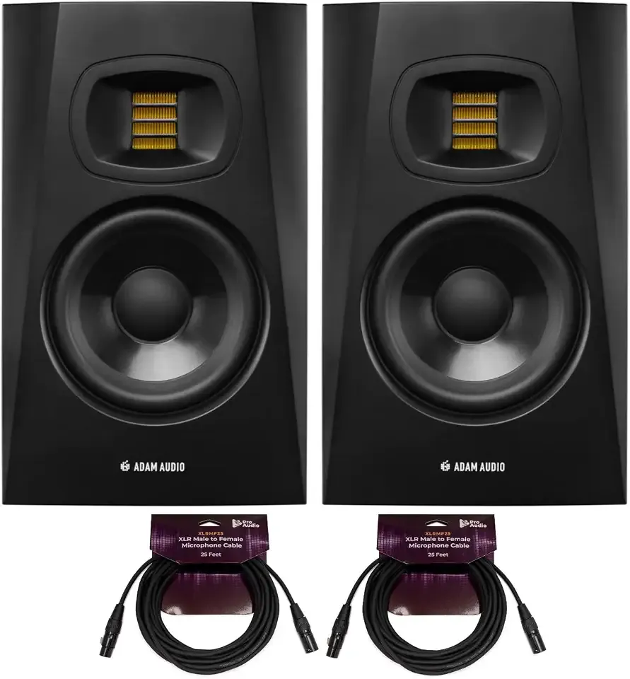 ADAM Audio Professional T-Series T5V 5" 70W 2-Way Active Nearfield Monitor, Pair, Bundle with 2X 10' XLR Male to Female Microphone Cable