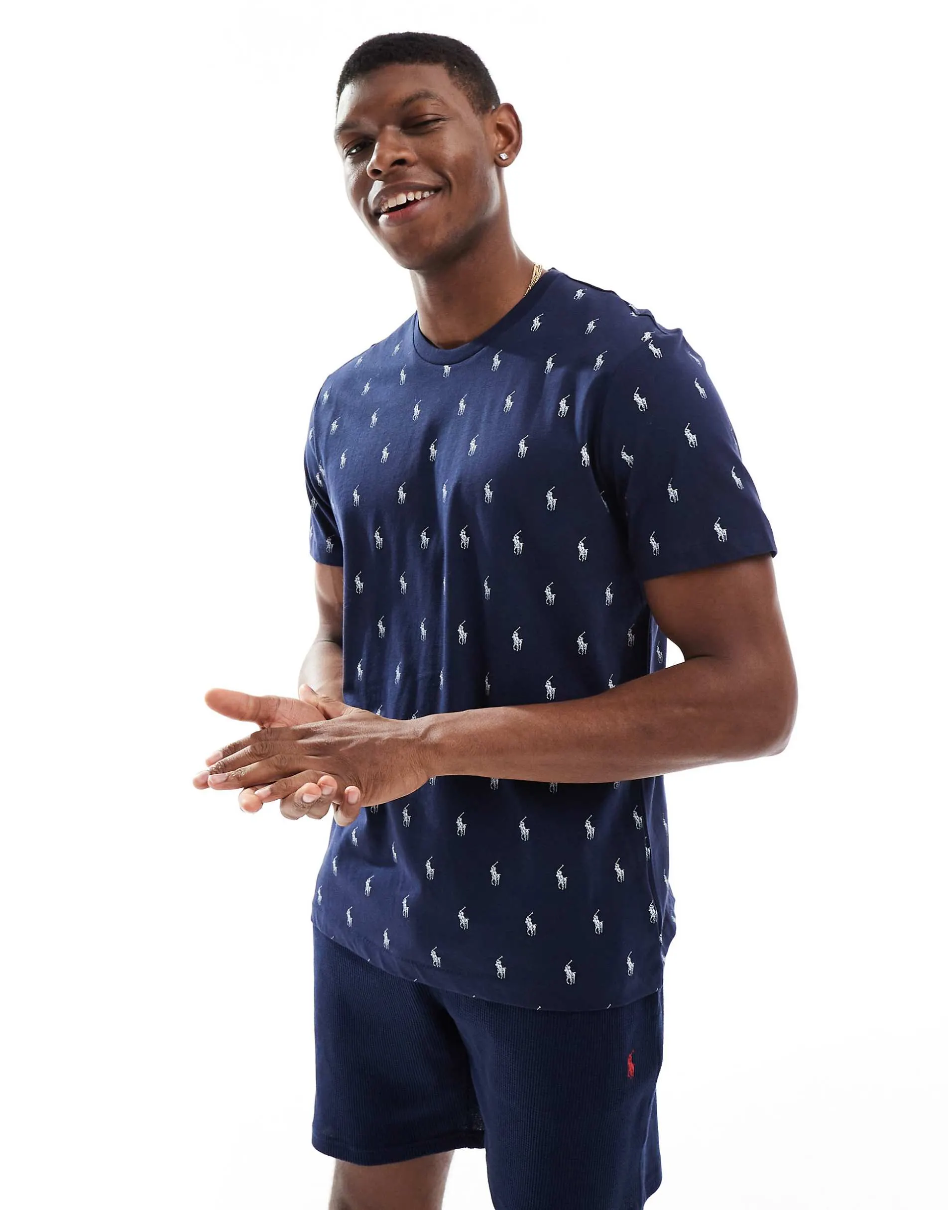 Polo Ralph Lauren all over icon logo lounge t-shirt in navy