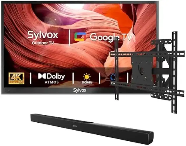 SYLVOX Outdoor TV with Soundbar & Mount, 75 inch 2000 Nit High Brightness Smart Outdoor TVs, 4K Sunlight Readable Display, IP56 Waterproof, Smart TV for Outdoor Households or Commercial Places
