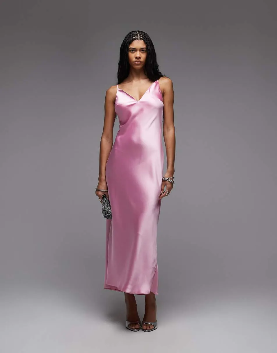 ASOS DESIGN high apex satin midi dress in sugar pink