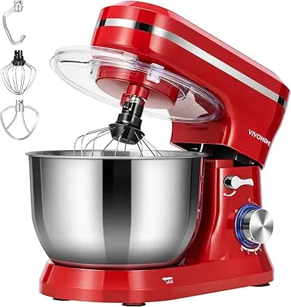VIVOHOME 4.75 Quart Stand Mixer, 8 Speed Kitchen Electric Food Mixer, Household Stand Mixer for Baking, Cake, Bread with Beater, Dough Hook, Wire Whip and Egg Separator, Red VIVOHOME 4.75 Quart Stand Mixer, 8 Speed Kitchen Electr…