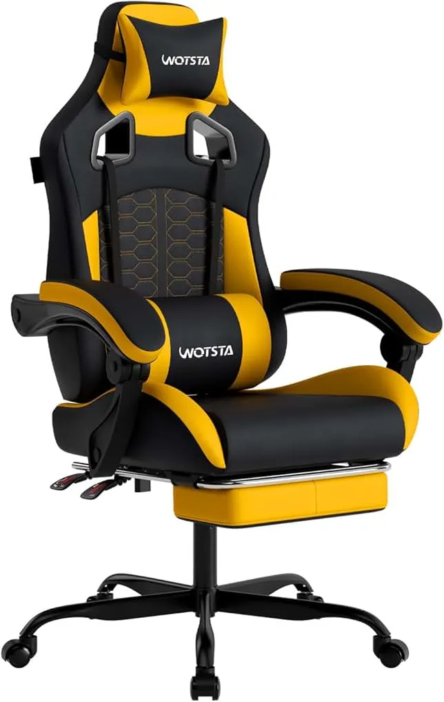 WOTSTA Gaming Chair with Massage,Ergonomic PC Gaming Chair with Footrest Comfortable Headrest and Lumbar Support,High…