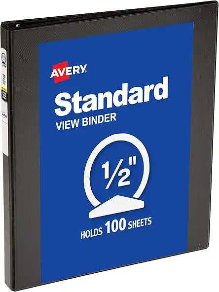 Avery® Standard View 3 Ring Binder, 0.5" Round Rings, 1 Black Binder