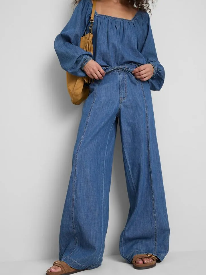 Pantalon large en denim de coton Paula Echevarría