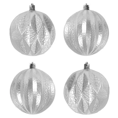 Enchanted Forest® 80mm Silver Textured Ridge Shatterproof Ornaments - 4 Pack