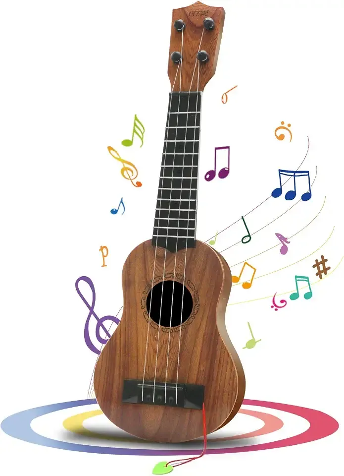 Kids Toy Ukulele, 17" Kids Guitar with 4 Steel Strings, Pick Included | Early Educational Learning Musical Instrument Gift for Preschool Children, Wooden Color