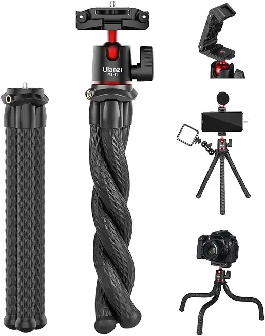 Camera Tripod, Mini Flexible Stand w Hidden Phone Holder w Cold Shoe Mount, 1/4'' Screw f Magic Arm, Universal f iPhone 17 16 15 14 Pro Max XS Max Canon Nikon Sony DJ Pocket 4/3 Cameras