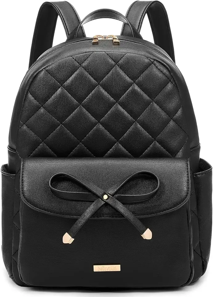 Mini Backpack for Women and Girls - Leather Backpack with Cute Bowknot Quilted Small Backpacks for Shopping Travel School - Black