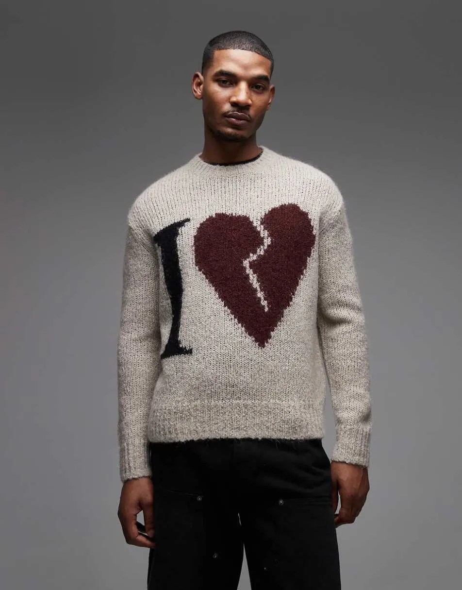 AllSaints Lover crewneck knit jumper in beige