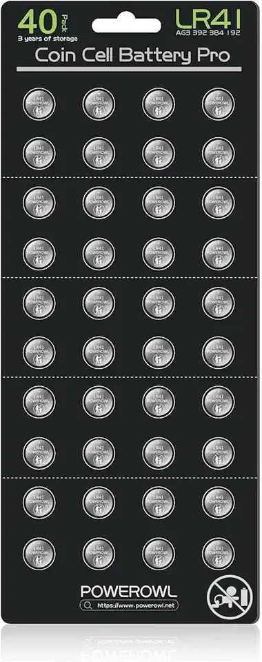 POWEROWL High Capacity LR41 Batteries 40 Pack, AG3 L736 392 384 192 Premium Alkaline Battery 1.5V Button Coin Cell Batteries