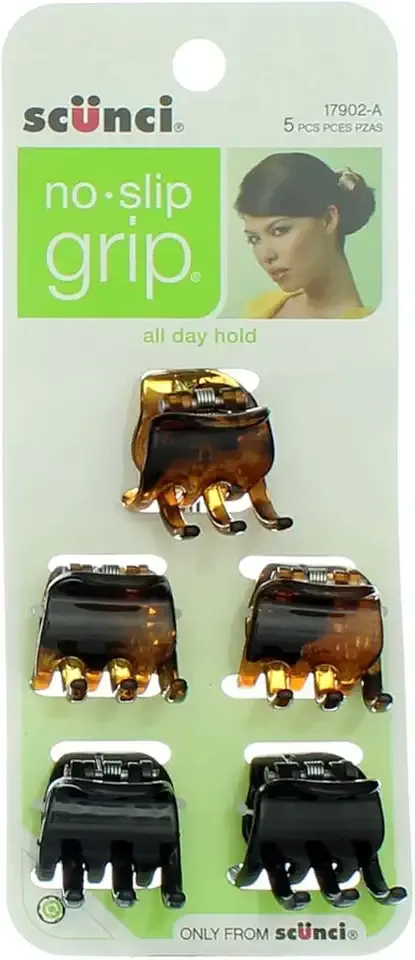 Scunci No-Slip Grip Mini Jaw Clips, 5 Count (Pack of 1)