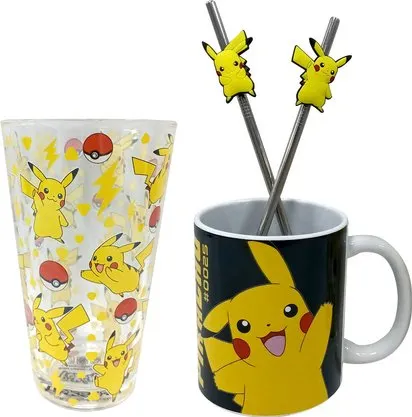 POKEMON - SET CADEAU MUG 2 PAILLES ET UN VERRE
