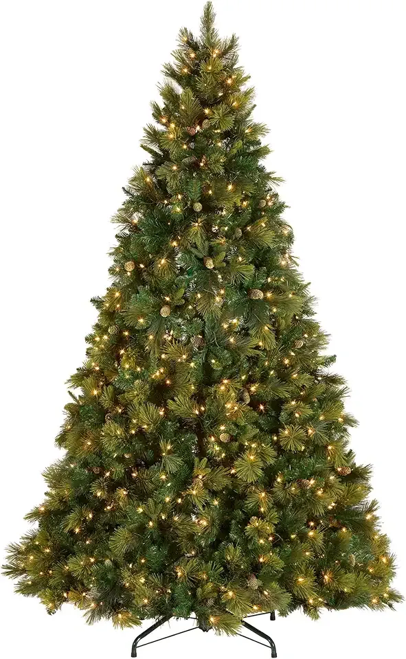National Tree Company 9 ft Pre-Lit Carolina Pine Full Artificial Christmas Tree, 900 Clear Lights, 2,347 Tips, Includes Stand, Green