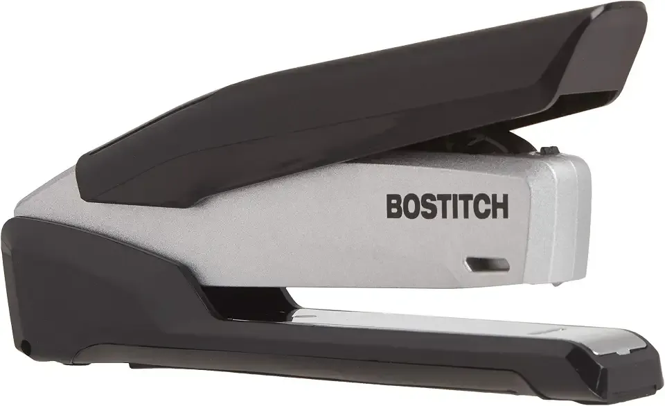 Bostitch Office Executive Metal Desktop Stapler, 3 in 1 Spring Powered Stapler, One Finger, Staple Storage Compartment & Staple Remover, Includes 210 Staples, 28 Sheet Capacity, Black/Gray