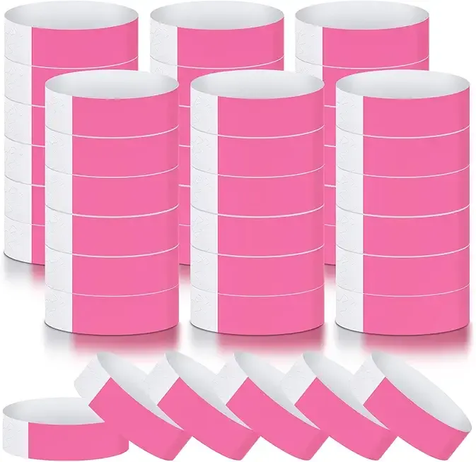600 Packs Paper Wristbands for Events Neon Party Wristbands Colored Waterproof Paper Club Arm Bands Lightweight Identification for Concert Bar Entrance Admission(Pink)