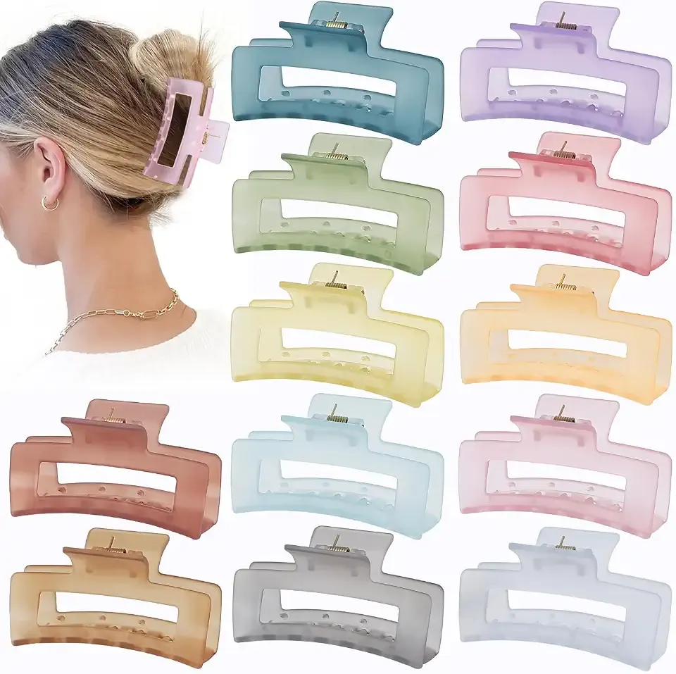 Sisiaipu 3.5 Inch Square and Rectangular Hair Clips - 12 Pcs Claw Clips for Thick and Thin Hair, Rectangle Jaw Clips in Bulk, Hair Accessories for Women and Girls - Ice Cream