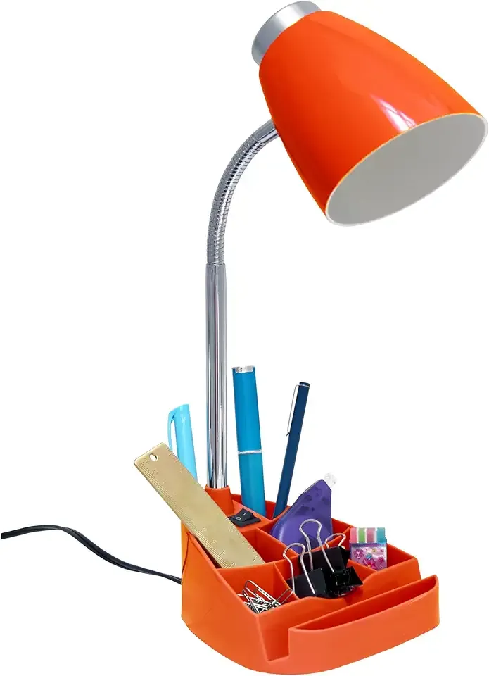 Simple Designs LD1002-ORG Gooseneck Organizer Desk Lamp with iPad Tablet Stand Book Holder, Orange