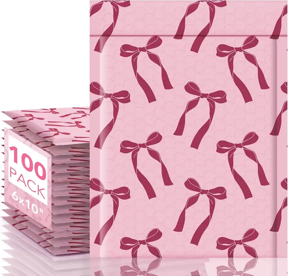 Fuxury Bubble Mailers 6x10" Padded Envelopes 100 Pack Pink Bows | Usable Size 6x9 Cute Design Bubble Envelopes Strong Adhesion Shipping Envelopes Padded Mailers for Mailing Jewelry, Makeup
