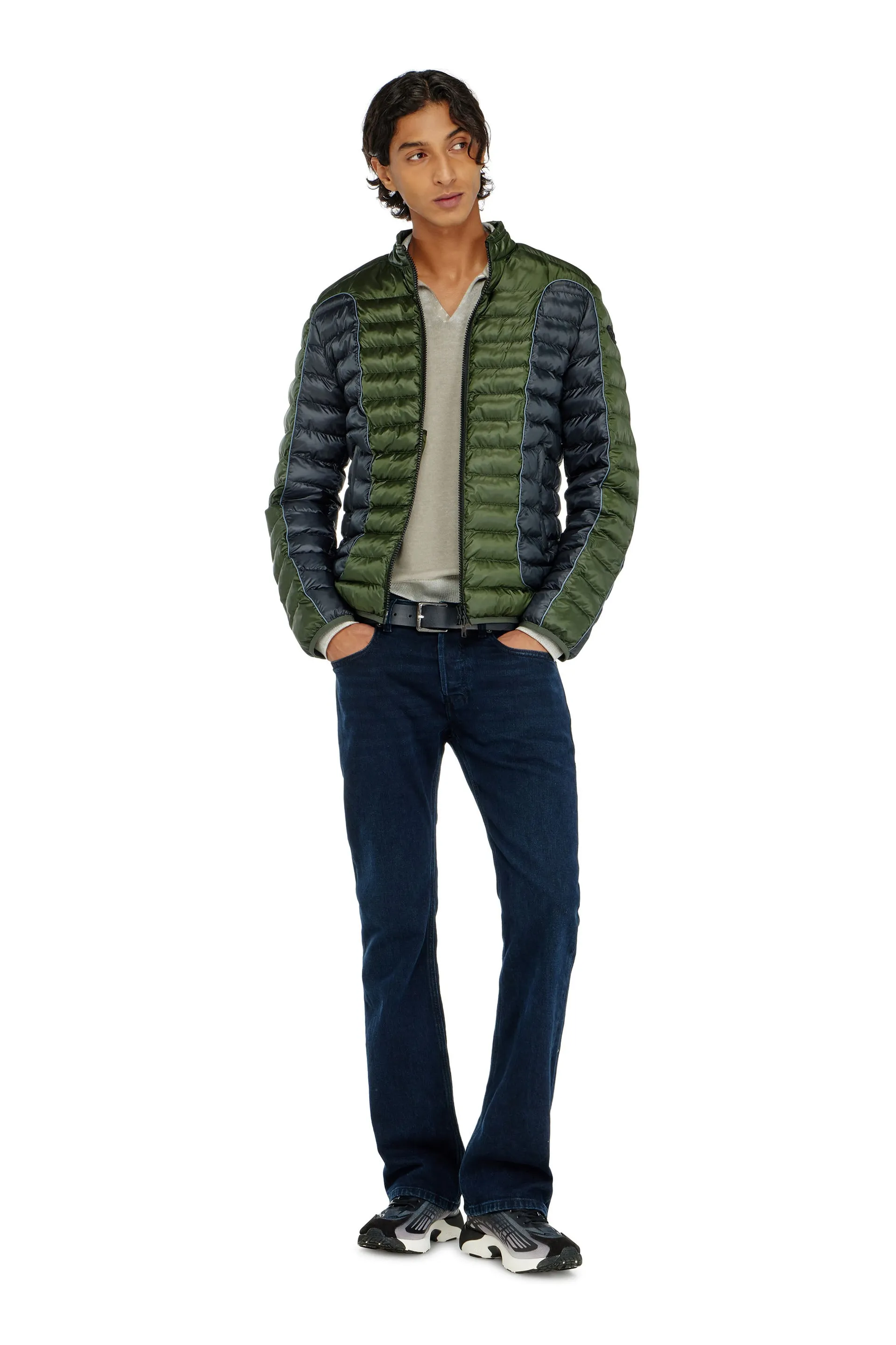 Biker-style puffer jacket with colour-block design