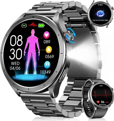 2026 Neue AI Smartwatch mit EKG+PPG/HRV/Körperanalyse/Schlafmonitoring Smartwatch 1,75 Zoll Fitnessuhr mit IP68,5ATM,1000mAh,SpO2&Blutdrucküberwachung