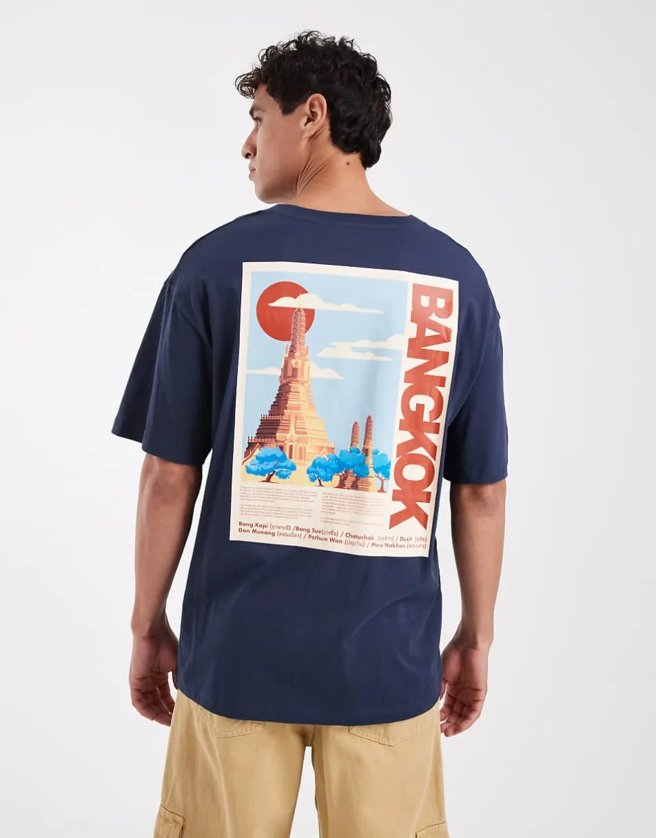 Jack & Jones t-shirt with bangkok back print in navy