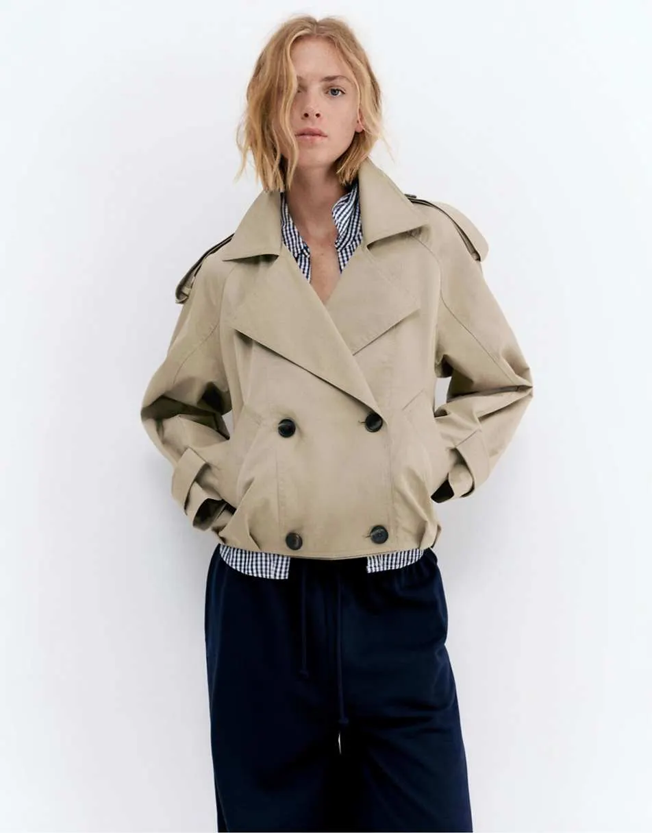 Pull&Bear Balloon short trench coat in sand