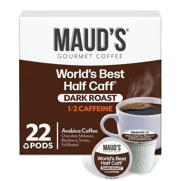 Maud's Half Caff Dark Roast Coffee Pods, 22ct, Single Serve Pods – 100% Arabica Coffee, Compatible with Keurig K Cups Maker