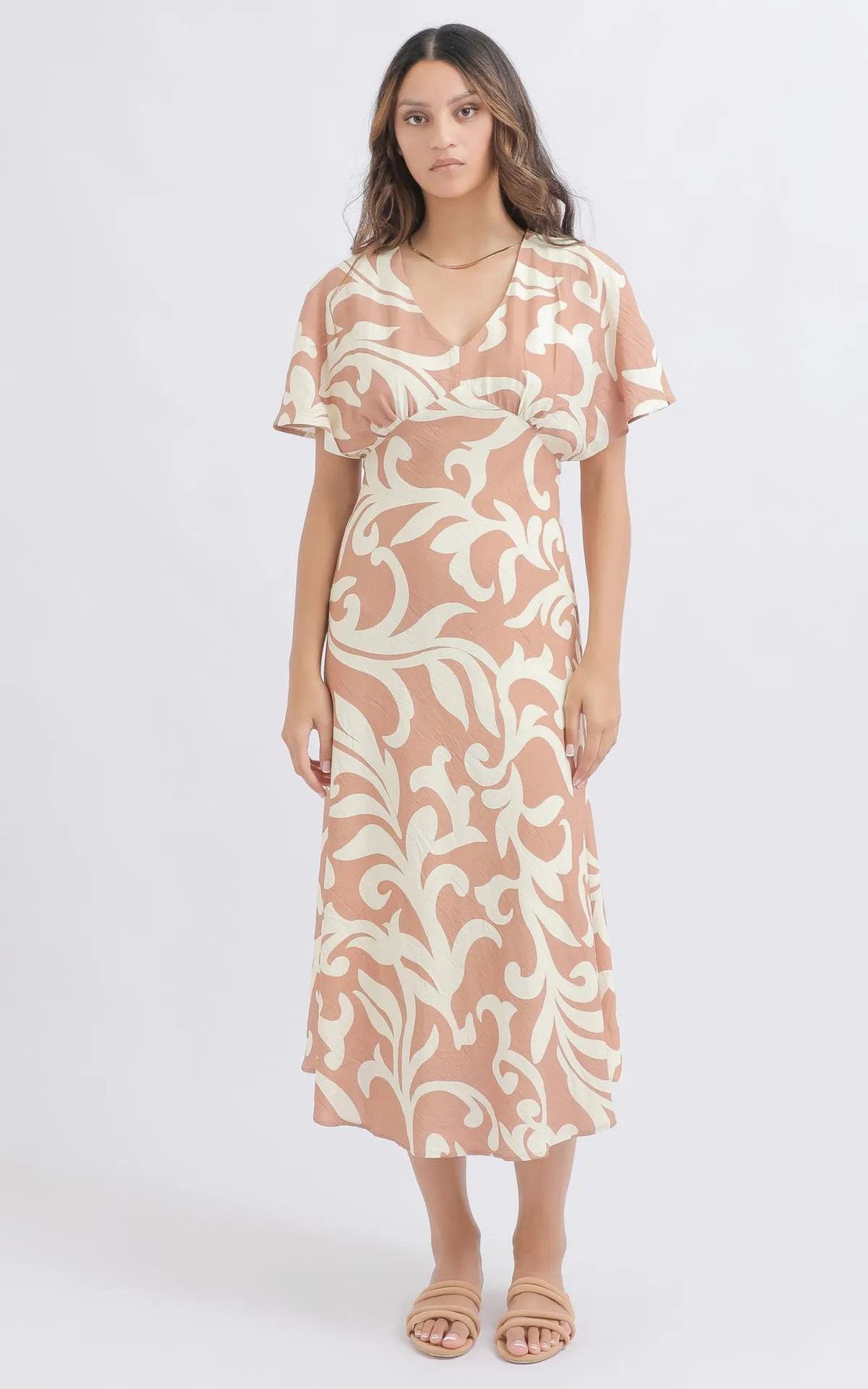 Printed Voile Kimono Midi Dress