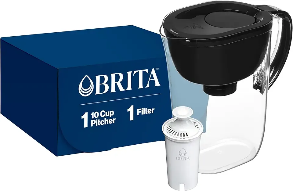 Brita Large Water Filter Pitcher for Tap and Drinking Water with SmartLight Change Indicator, Includes 1 Standard Filter, BPA-Free, Lasts 2 Months, 10-Cup Capacity, Stretch Limo Black
