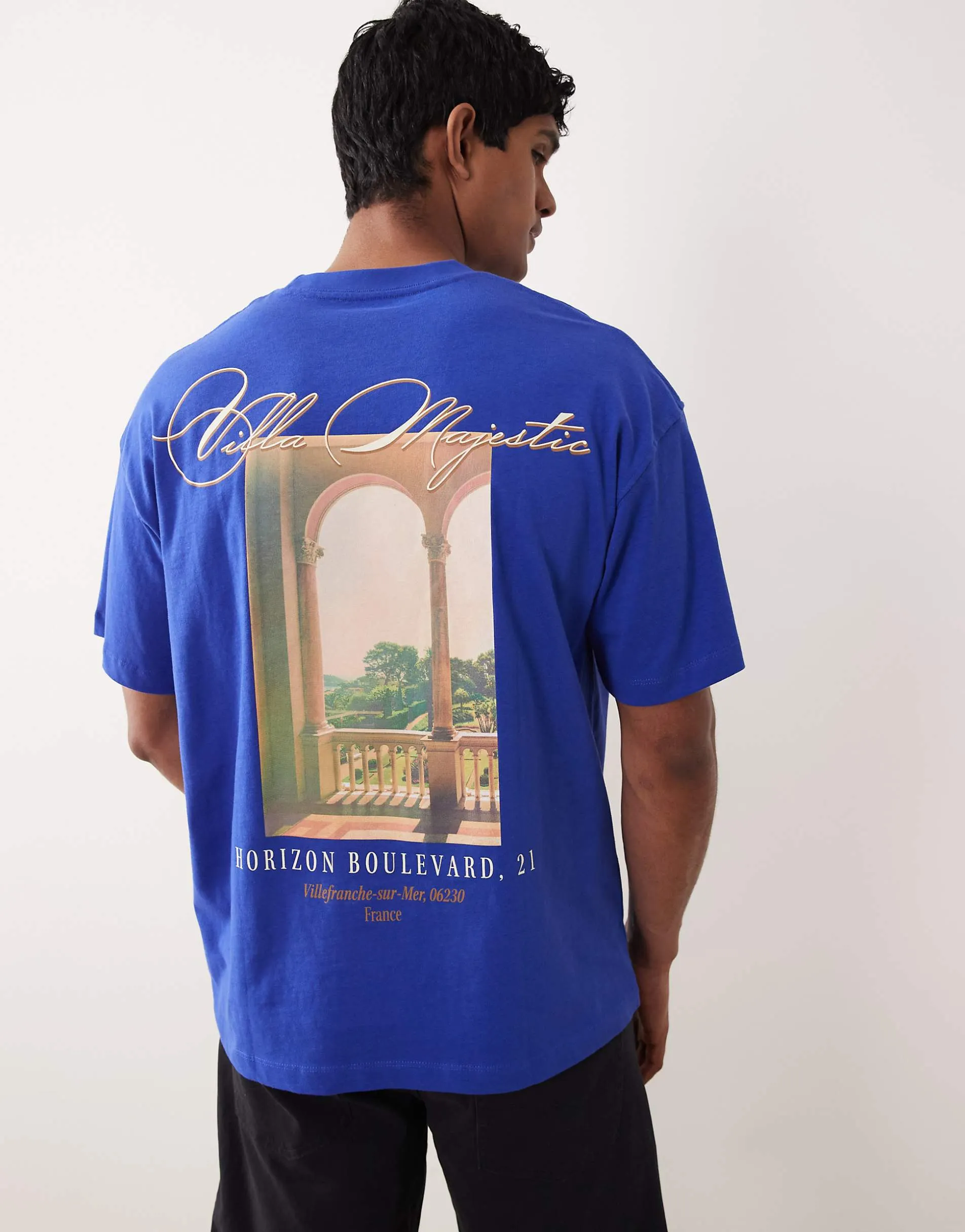 Jack & Jones oversized t-shirt with scenic backprint in bright blue
