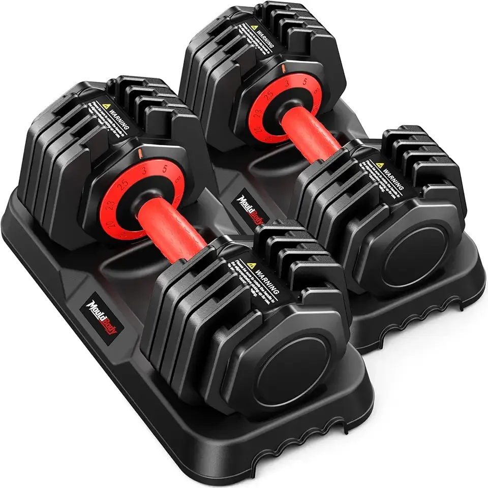 Adjustable Dumbbell Set Pair 25 lb or 50lb,10-in-1 Free Weight | 1-Second Dial Weight Adjustment,Space-Saving Design with Storage Base, Home Gym Strength Training Equipment