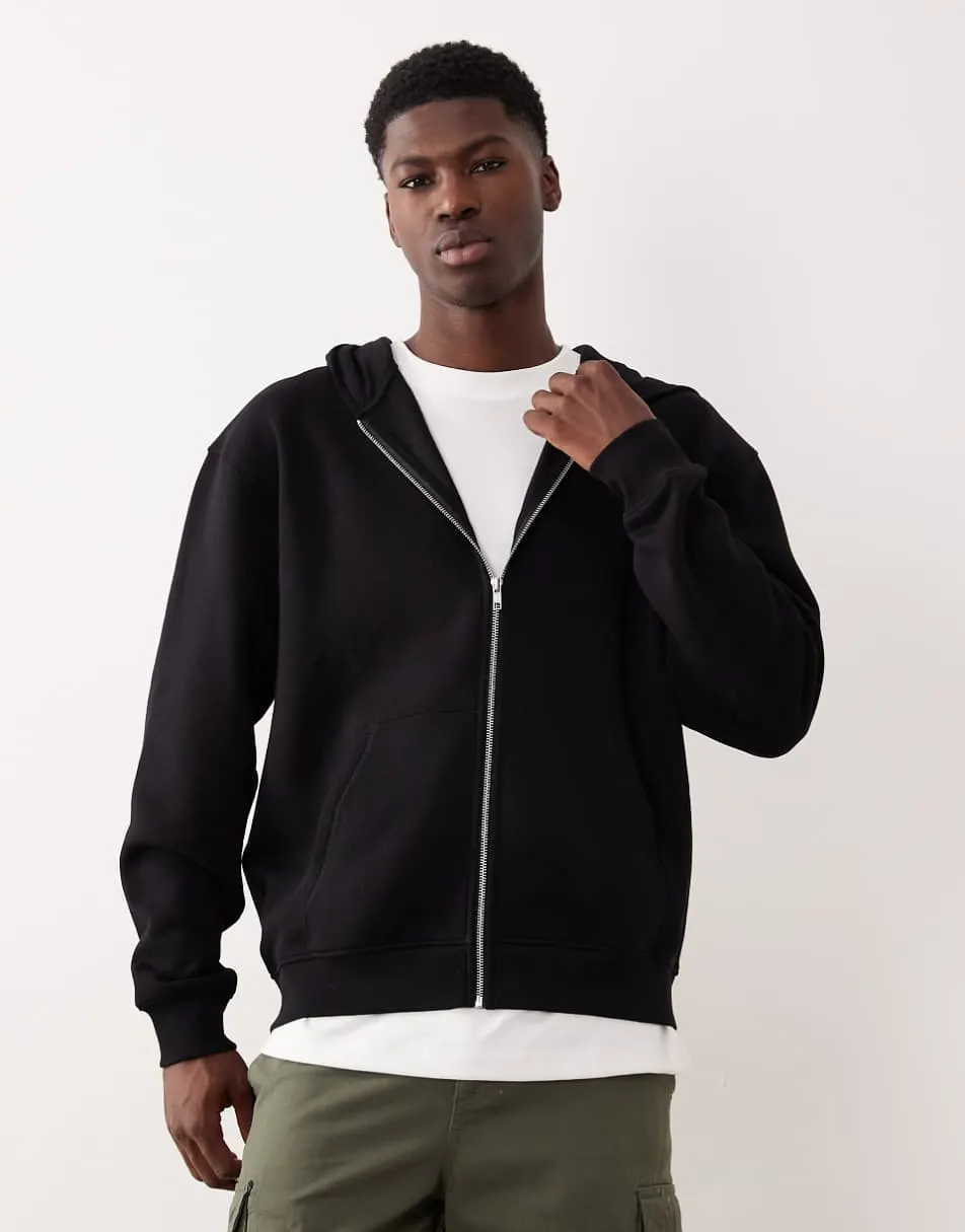 ASOS DESIGN essentials relaxed fit zip through hoodie in black