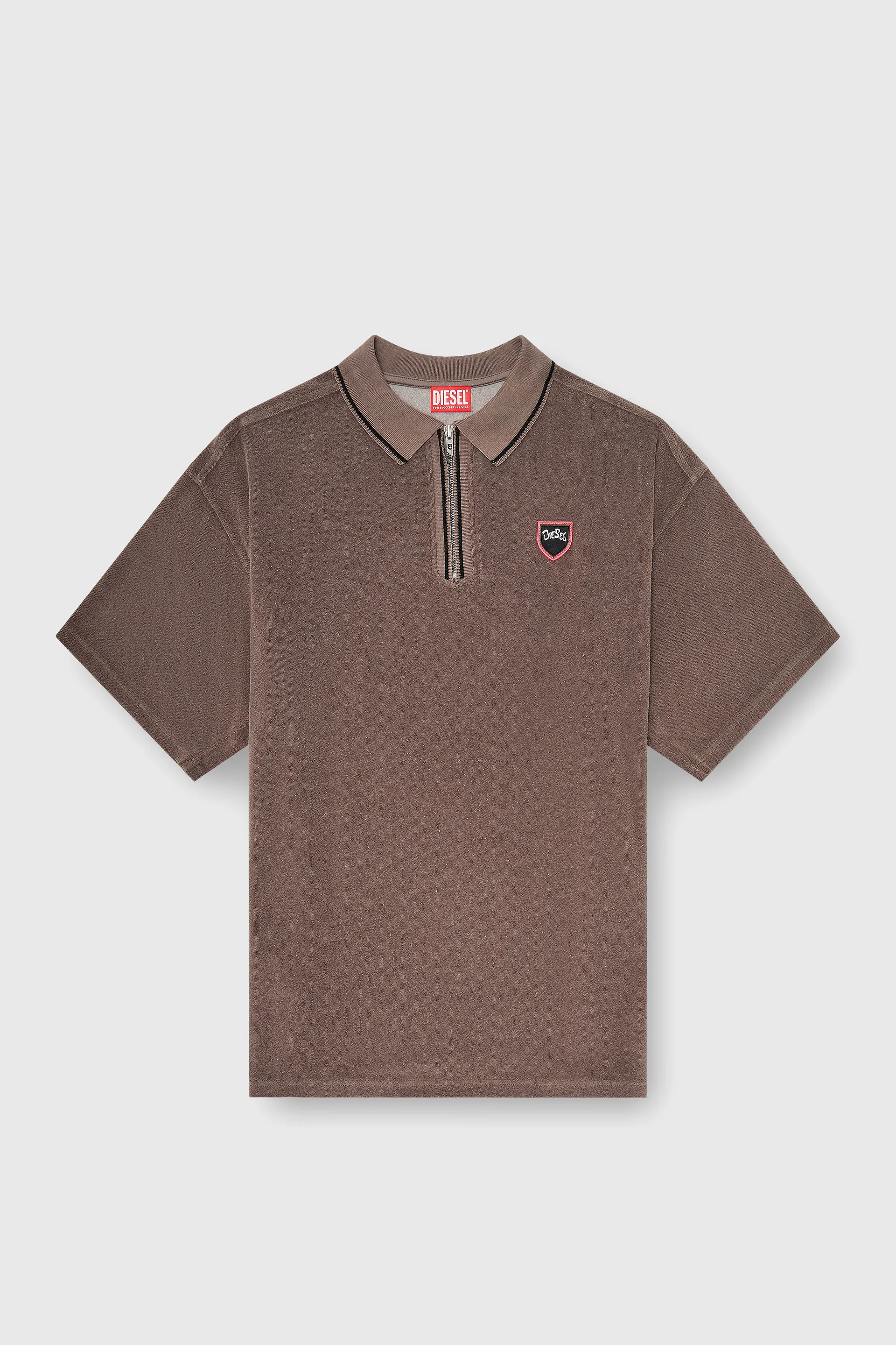 Chenille polo shirt with shield patch