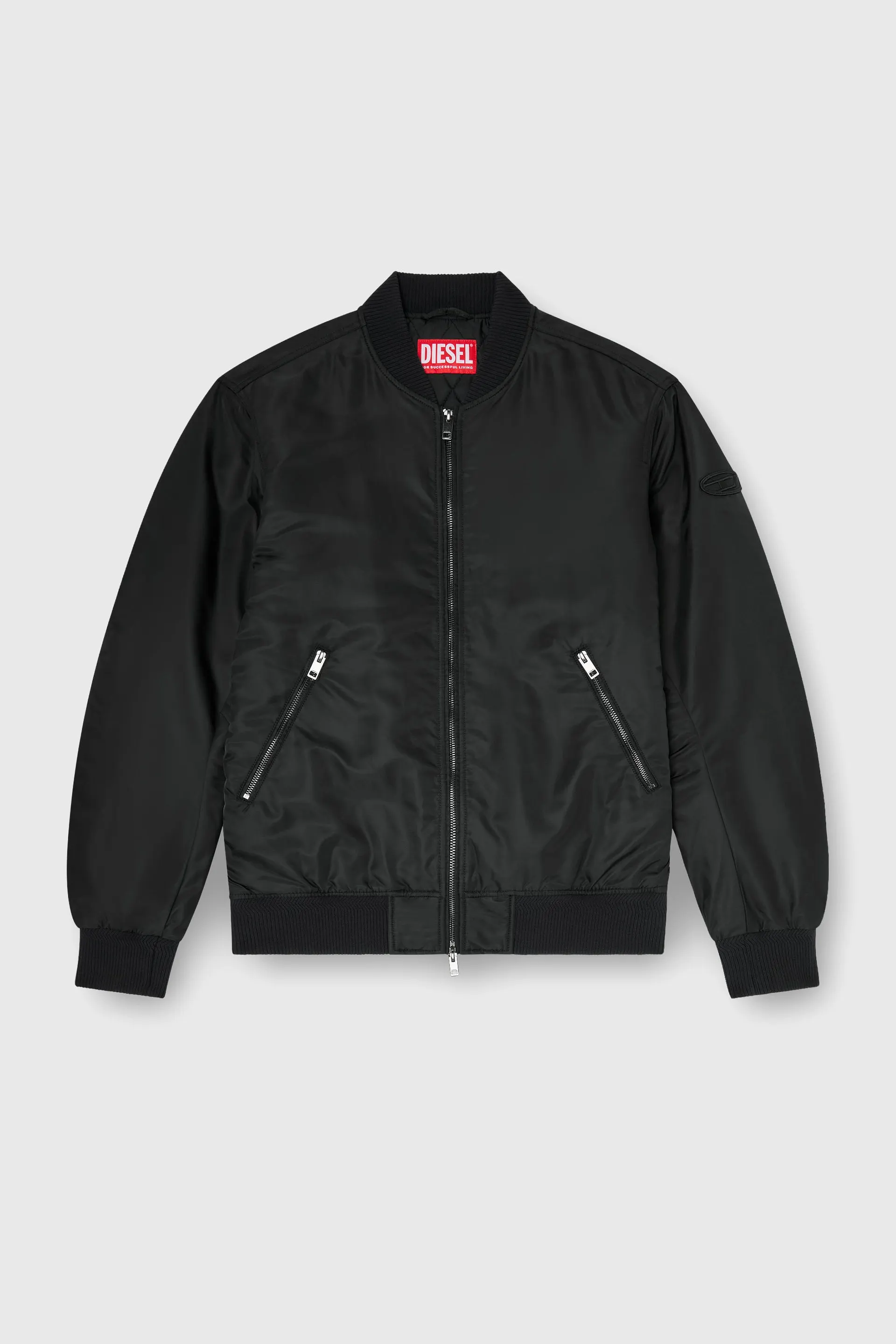 Nylon bomber jacket with ribbed trims